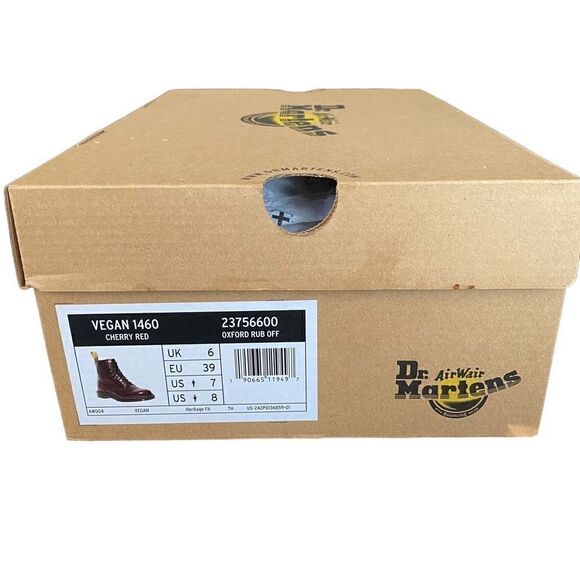 Dr Martens Lace Up Boots 1460 Vegan Cherry Red Oxford Rub Off Wine - Picture 10 of 11
